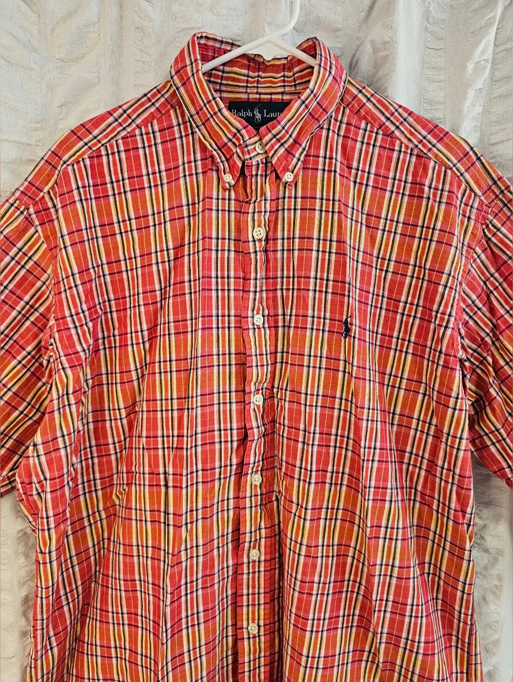 Ralph Lauren Blake Mens Shirt L Red Yellow Madras Plaid Cotton Button Down - Picture 4 of 10